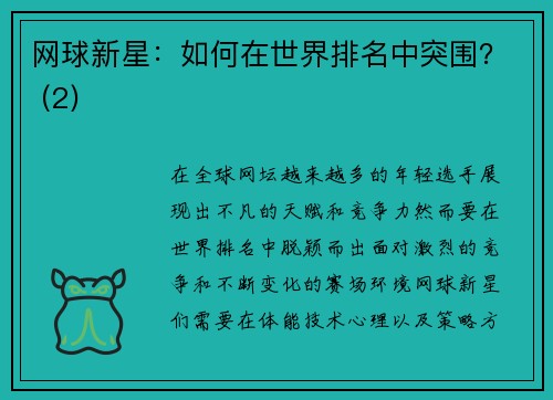 网球新星：如何在世界排名中突围？ (2)